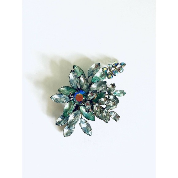 VTG Blue Crystal RHINESTONE BROOCH - Picture 1 of 8